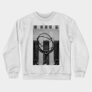 NYC Atlas in Rockefeller Center Statue in Black and White Crewneck Sweatshirt